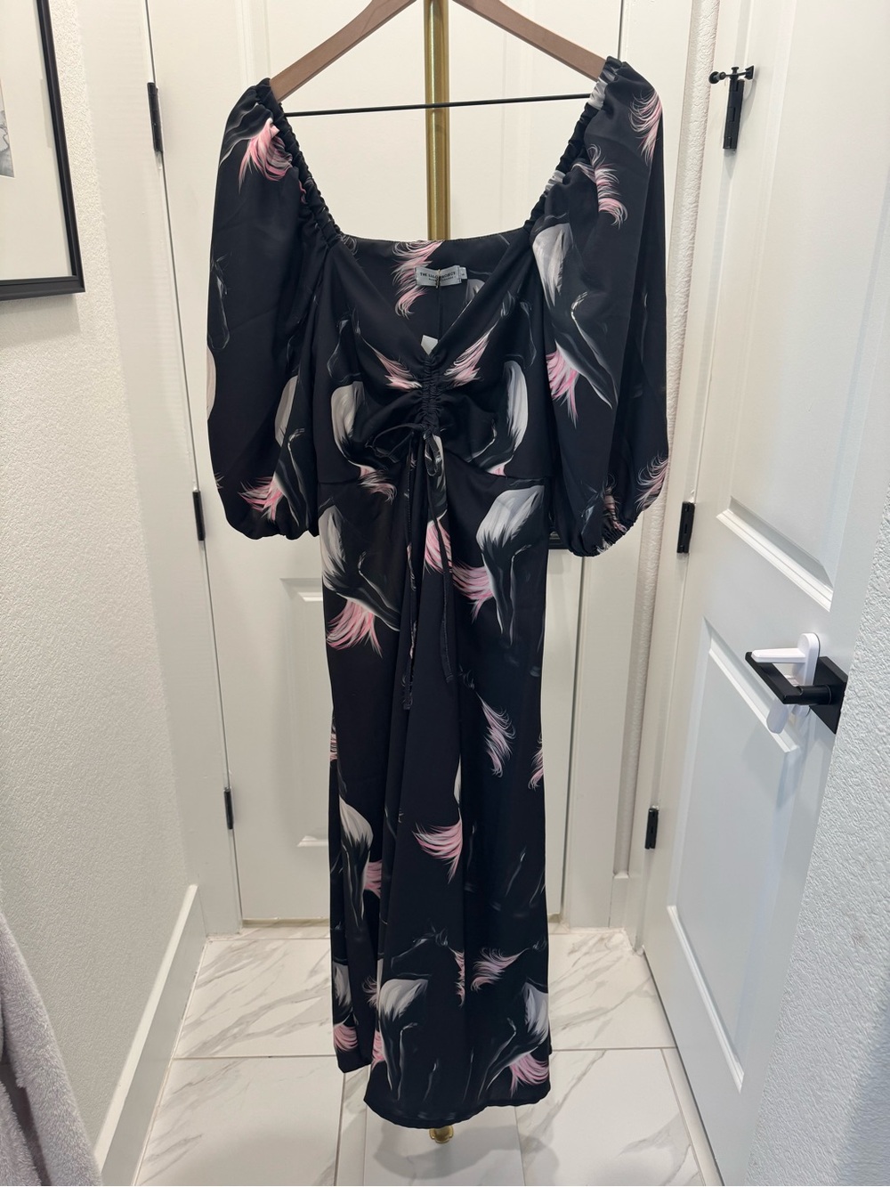 The Lulo Project Sol Horse Print Puff Sleeve Maxi Dress